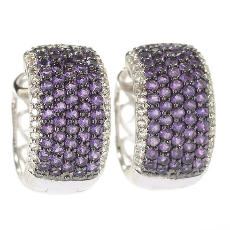 Sterling Silver 4.5ctw African Amethyst & White Topaz Hoops Earrings - Purple