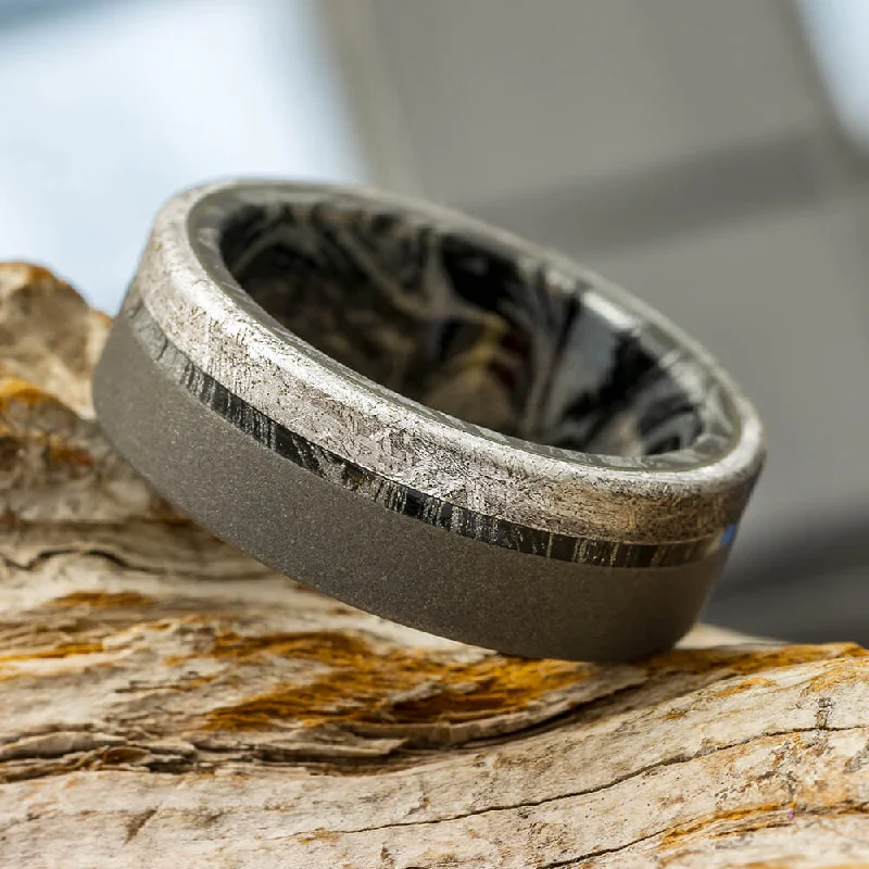 Mokume Wedding Band, Meteorite Ring with Sandblasted Finish