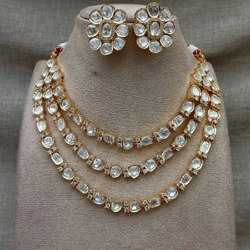 Amoliya Jewels Gold Plated Polki Kundan Stone Necklace Set