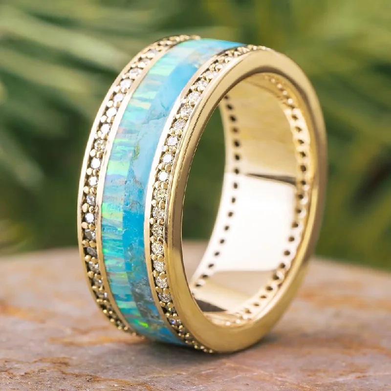 Gold and Diamond Eternity Band with Opal and Turquoise