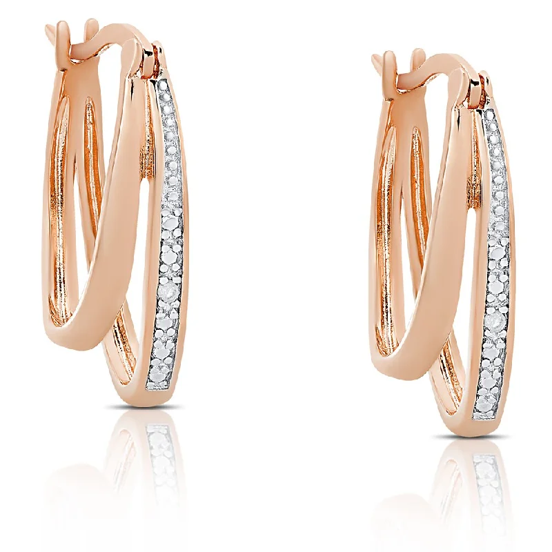 Finesque Gold Over Sterling Silver Diamond Accent Double Hoop Earrings