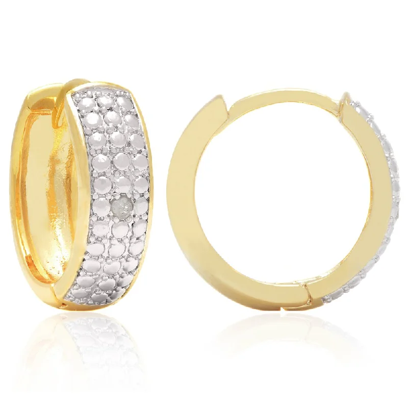 Finesqe 14k Gold Overlay or Silverplated Diamond Accent Hoop Earrings