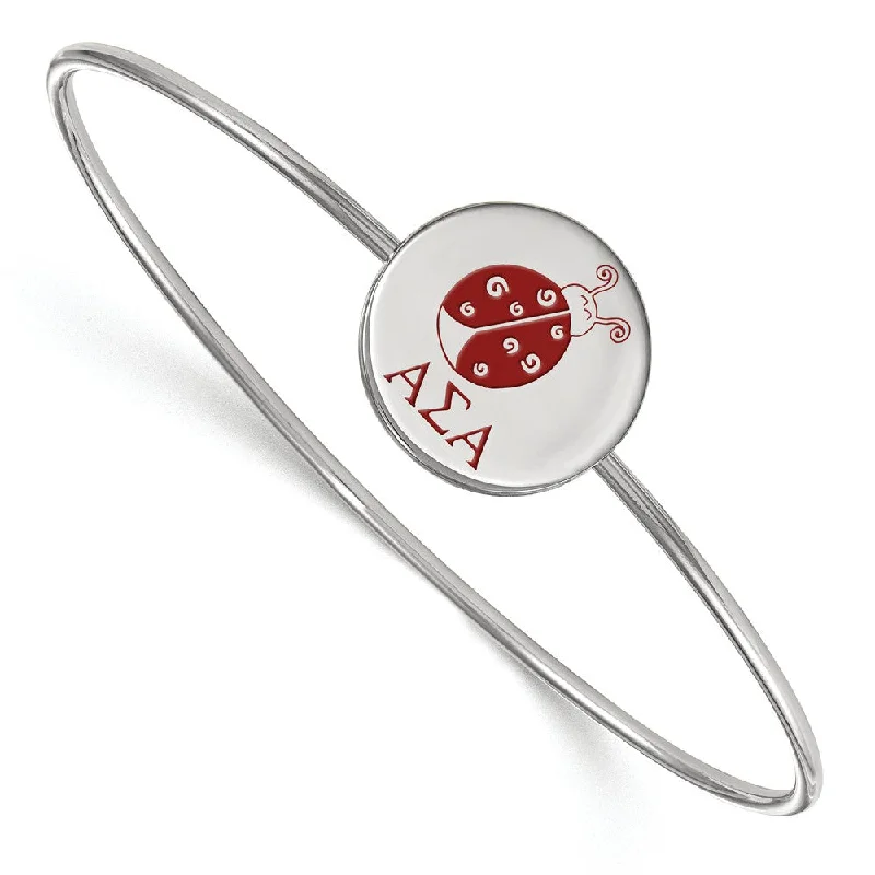 Sterling Silver Alpha Sigma Alpha Enamel Ladybug Bangle - 8 in.