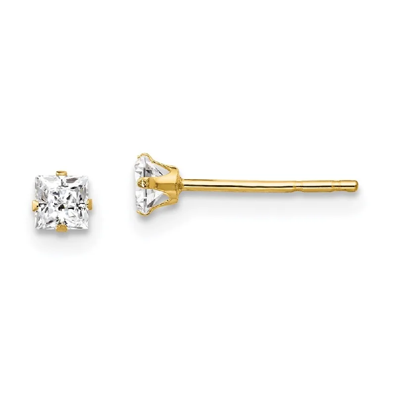 14k Yellow Gold Cubic Zirconia Stud Earrings (L-3 mm, W-3 mm)