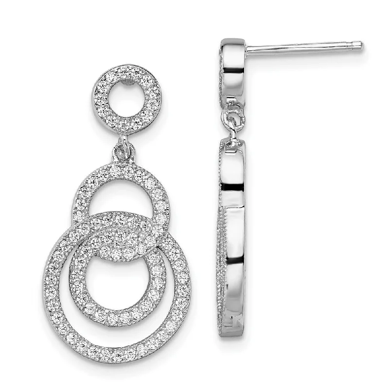 925 Sterling Silver CZ and Brilliant Embers Circle Dangle Earrings (L-27 mm, W-14 mm)