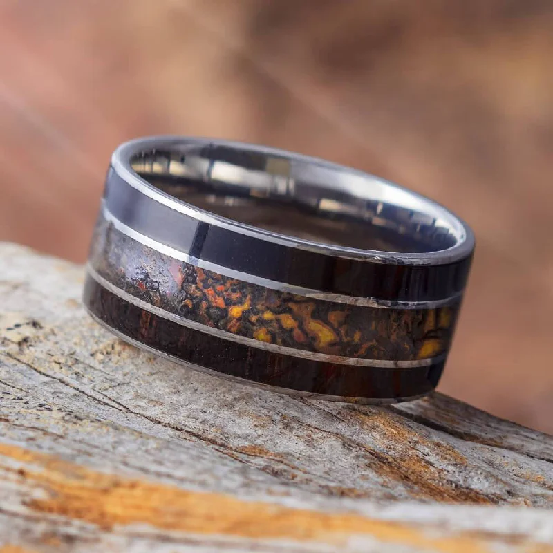 Blackwood Men's Wedding Band With Dinosaur Bone Inlay