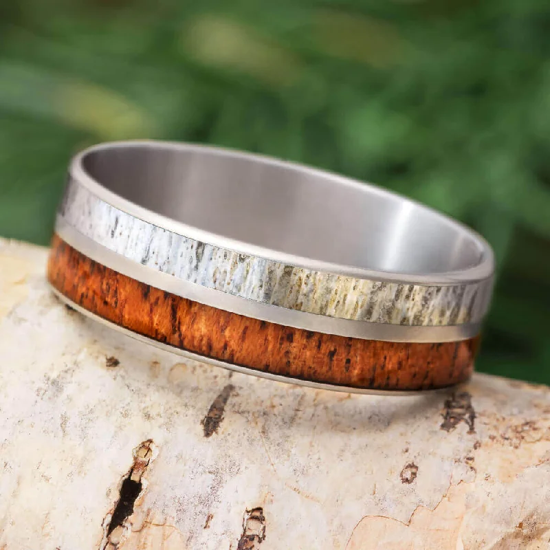 Titanium & Wood Ring With Masculine Matte Finish