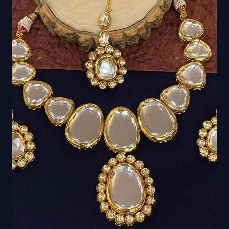 FS Collection Gold Plated Kundan Stone Necklace Set