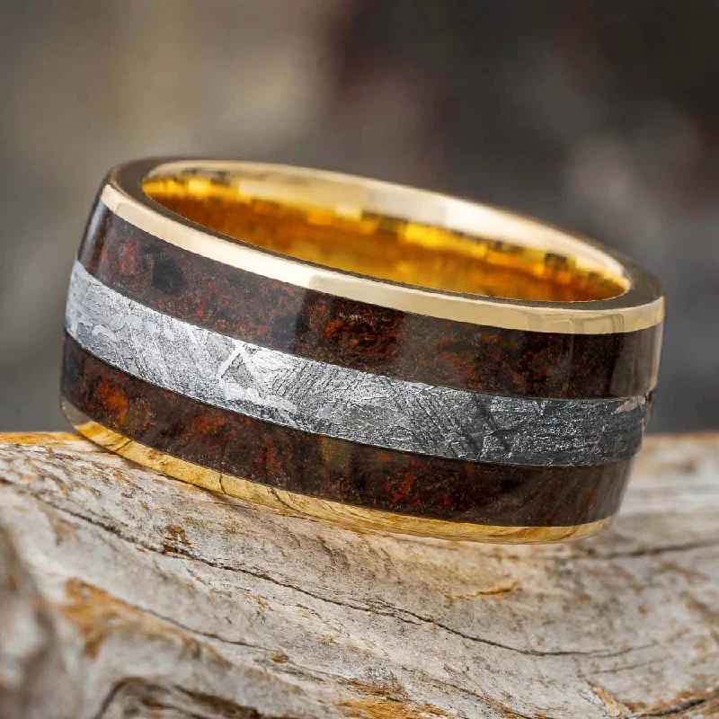 Solid Gold Dinosaur Bone & Meteorite Men's Wedding Band