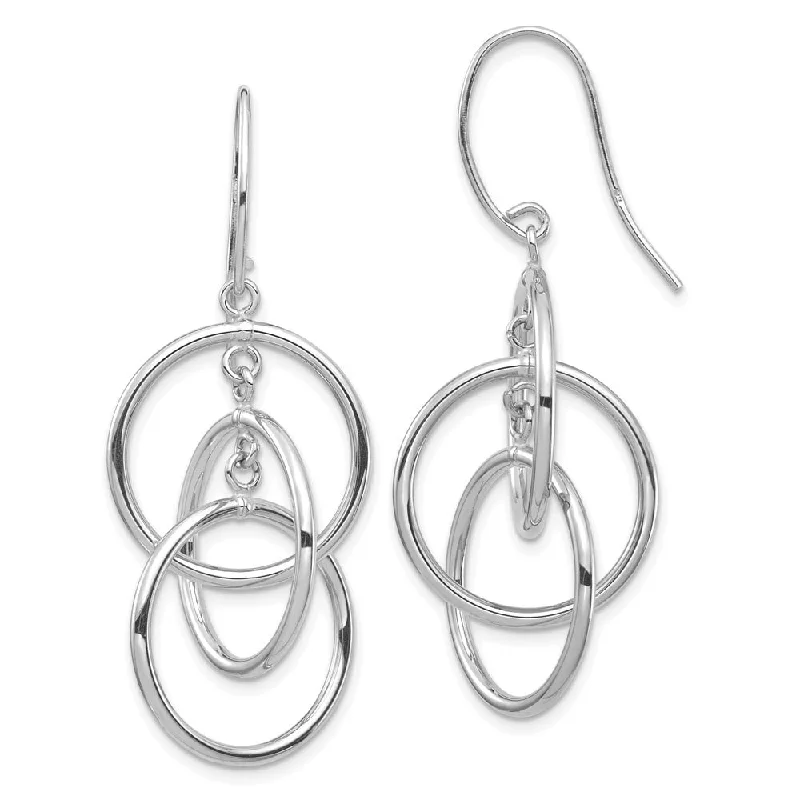 Diamond2Deal 14K White Gold Polished Circles Dangle Earrings (L- 47.07 mm, W- 18 mm)