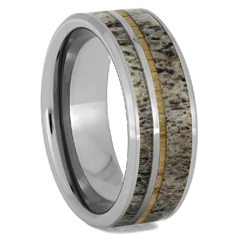 Deer Antler & Oak Wood Tungsten Ring