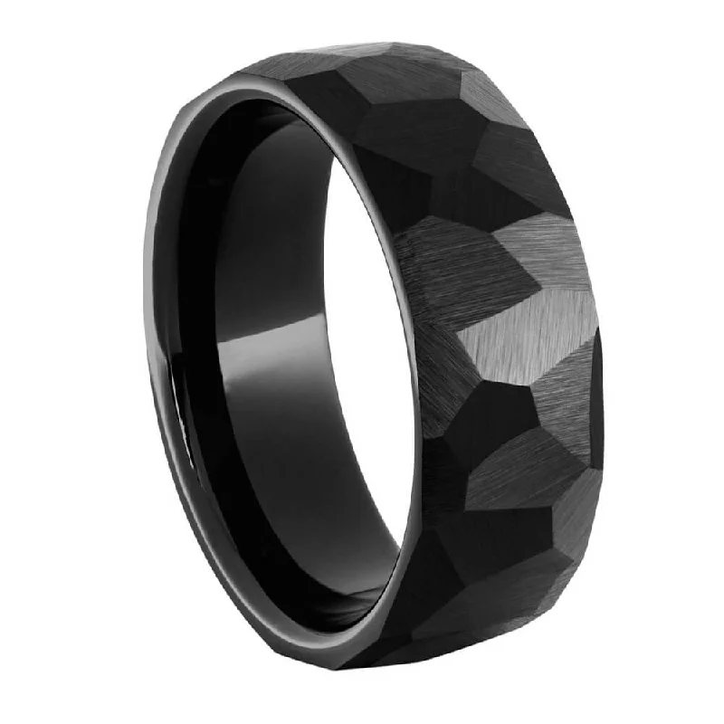 Chiseled Profile Black Ceramic Ring