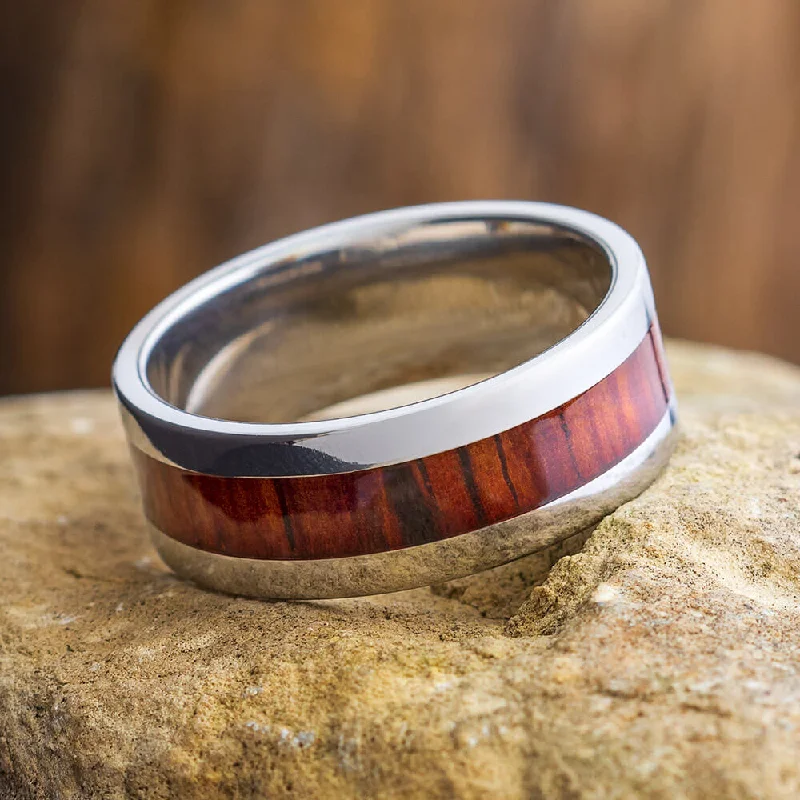 Exotic Wood Men's Wedding Band, Titanium Ring with Cocobolo