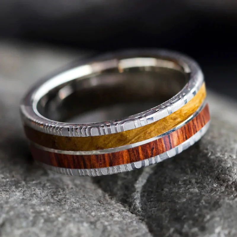 Wedding Band With Damascus & Wood