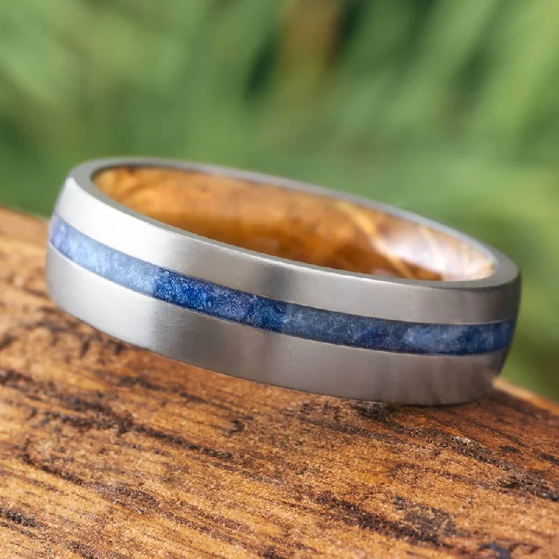 Sea Glass and Whiskey Barrel Oak Wood Wedding Band