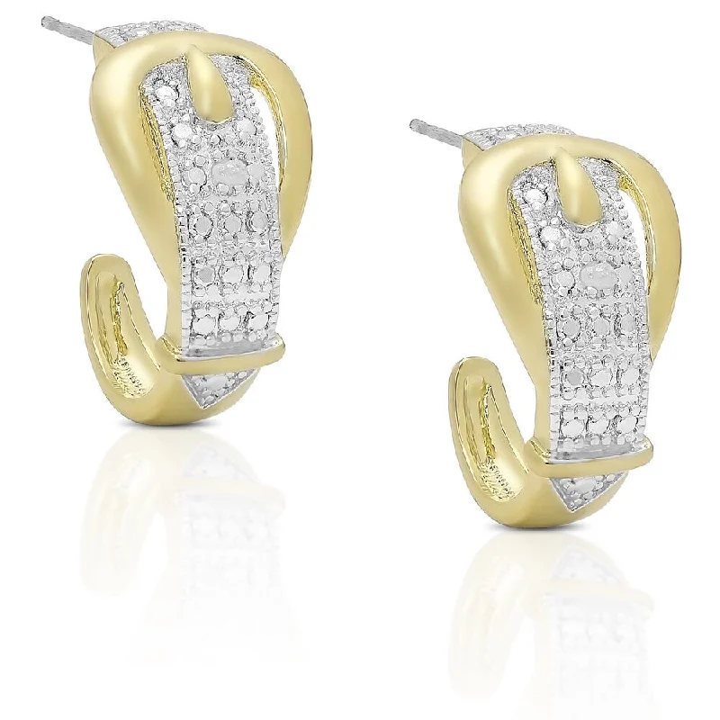 Finesque Gold Overlay Diamond Accent Buckle Half Hoop Earrings