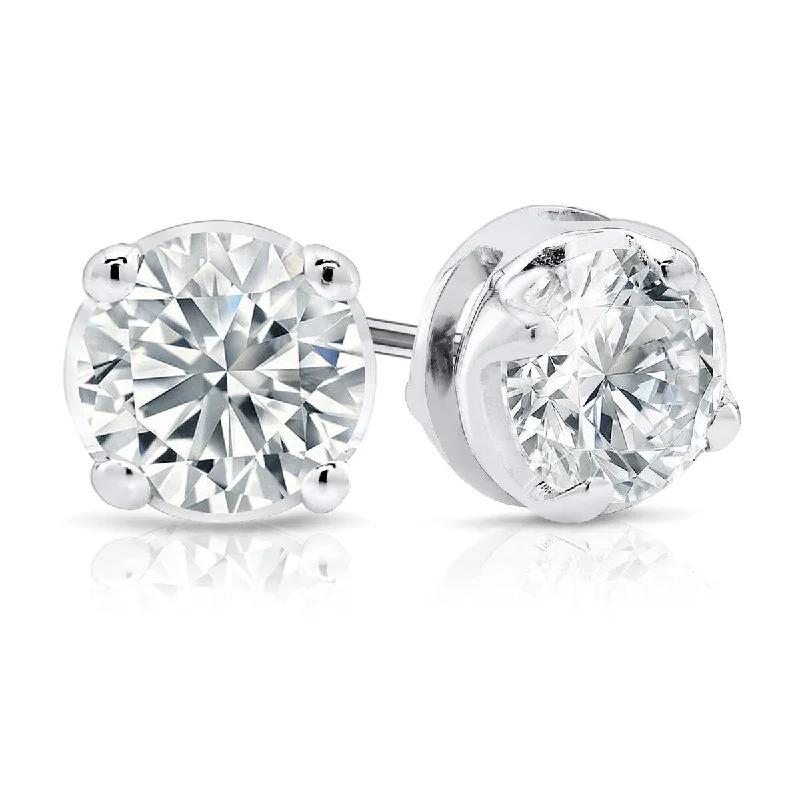 Auriya 14k White Gold Lab Grown Round Diamond Stud Earrings 0.90 ct. tw. Push-Back (E-F SI)