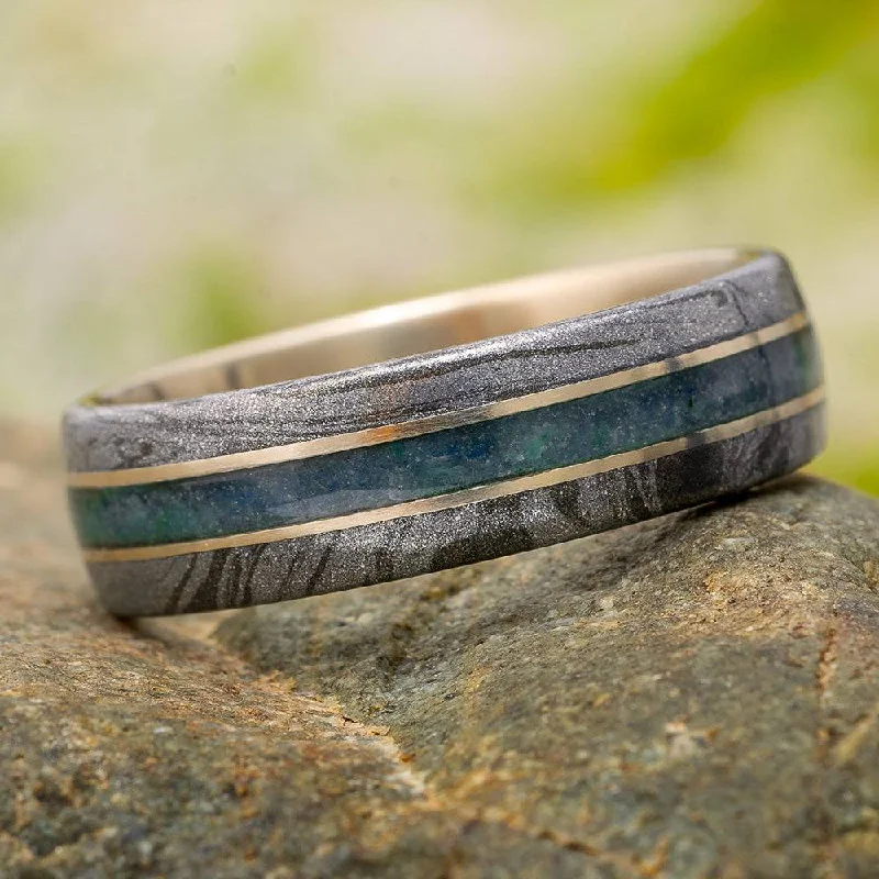 Mokume Gane Men's Wedding Band With Crushed Sapphire