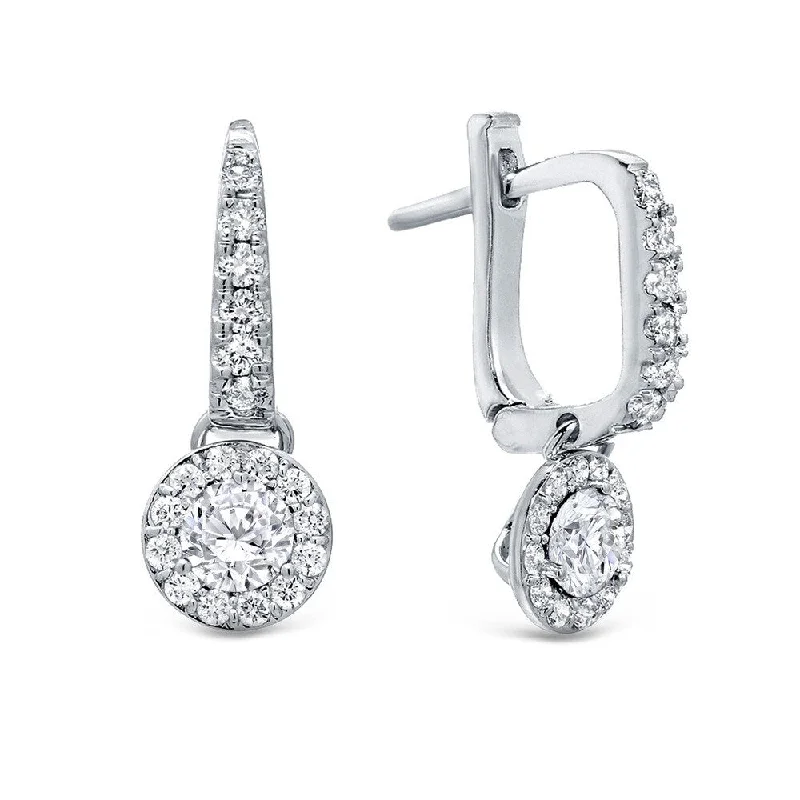 14k Gold Round 1/2ct TDW Diamond Halo Dangle Earrings by Auriya (H-I, SI1-SI2)