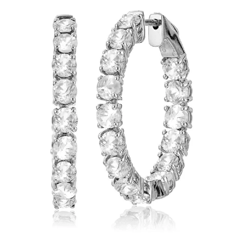 925 Sterling Silver White Natural Zircon Hoop Earrings