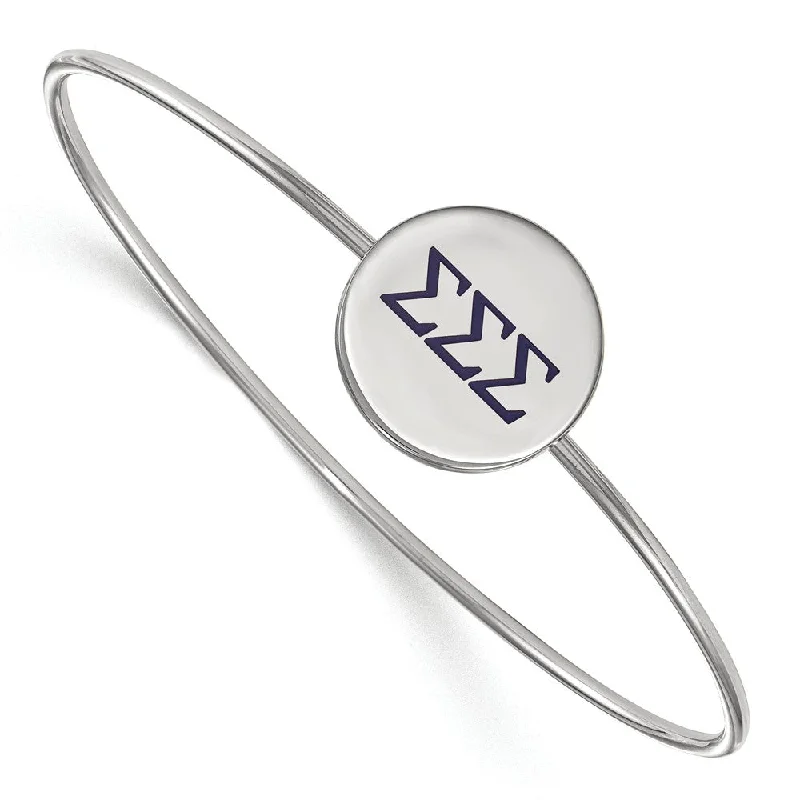 Sterling Silver Sigma Sigma Sigma Enamel Blue Greek Bangle - 6 in.