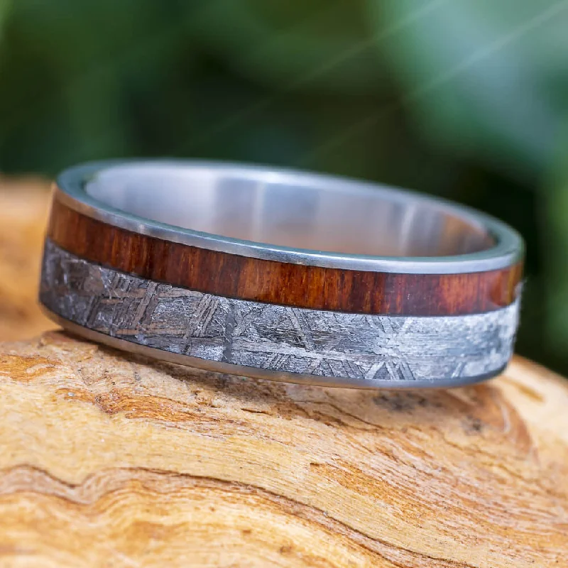 Meteorite & Wood Ring With Matte Finish