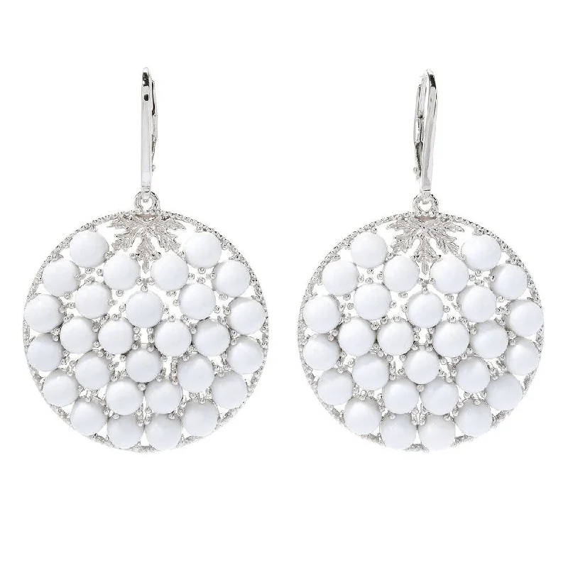 Sterling Silver 2" White Prystine Cluster Disc Drop Earrings