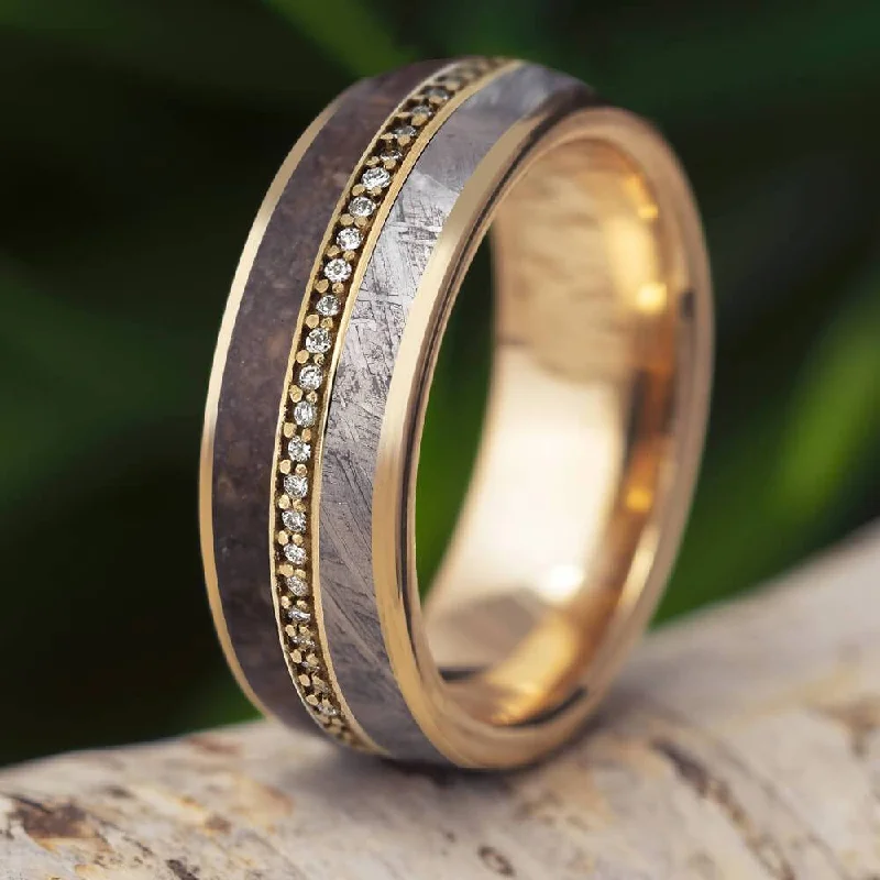 Diamond Eternity Band with Meteorite & Dinosaur Bone