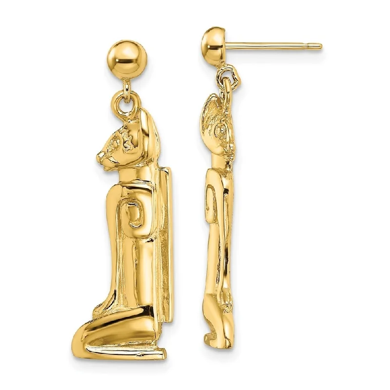 Diamond2Deal 14K Yellow Gold MARCO ISLAND CAT DANGLE EARRINGS / 2-D (L-31.1 mm, W-10.2 mm)