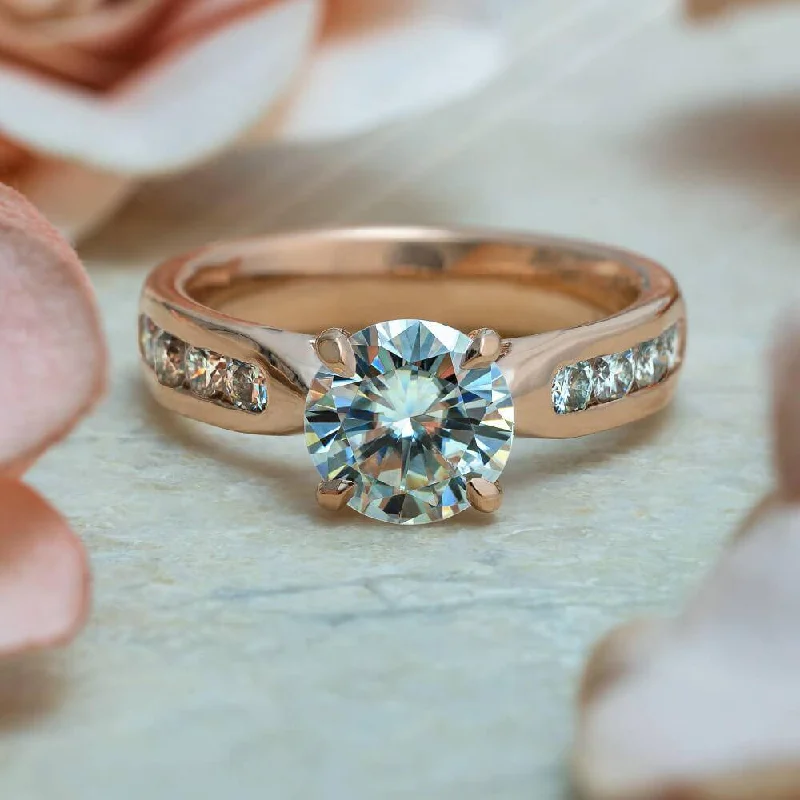 Unique Engagement Ring with Channel Set Moissanites