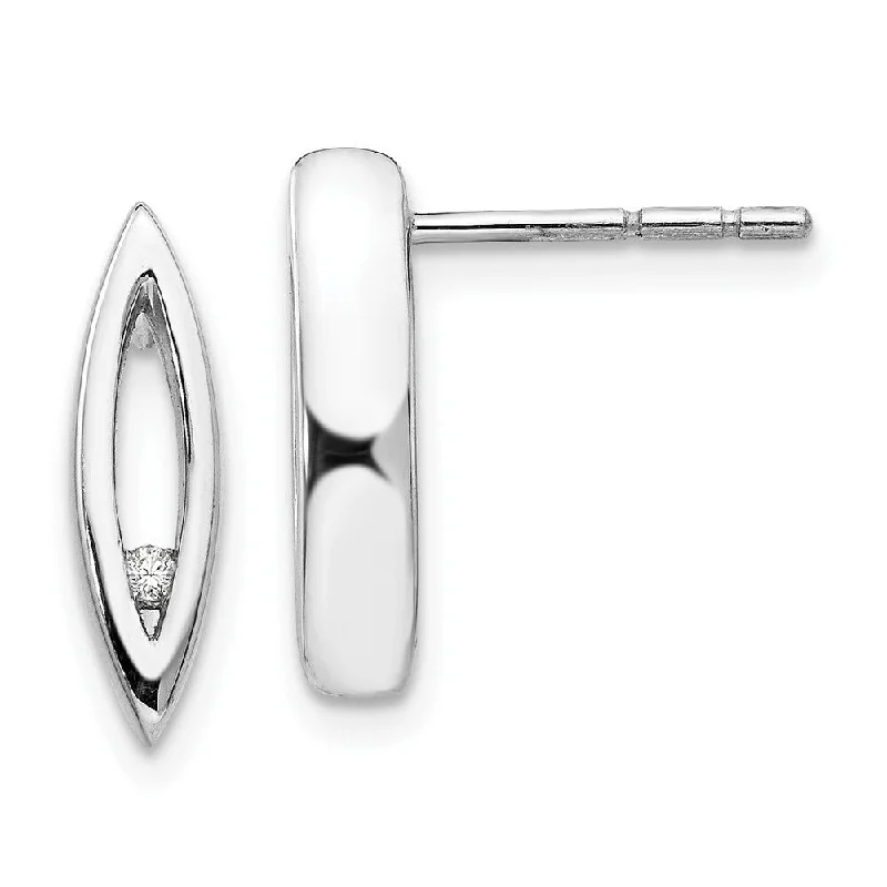 925 Sterling Silver Diamond Stud Earrings (L-15 mm, W-4 mm)