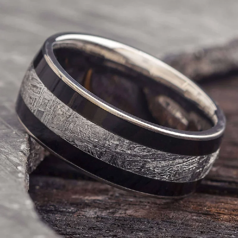 Meteorite & Exotic Blackwood Men's Wedding Band