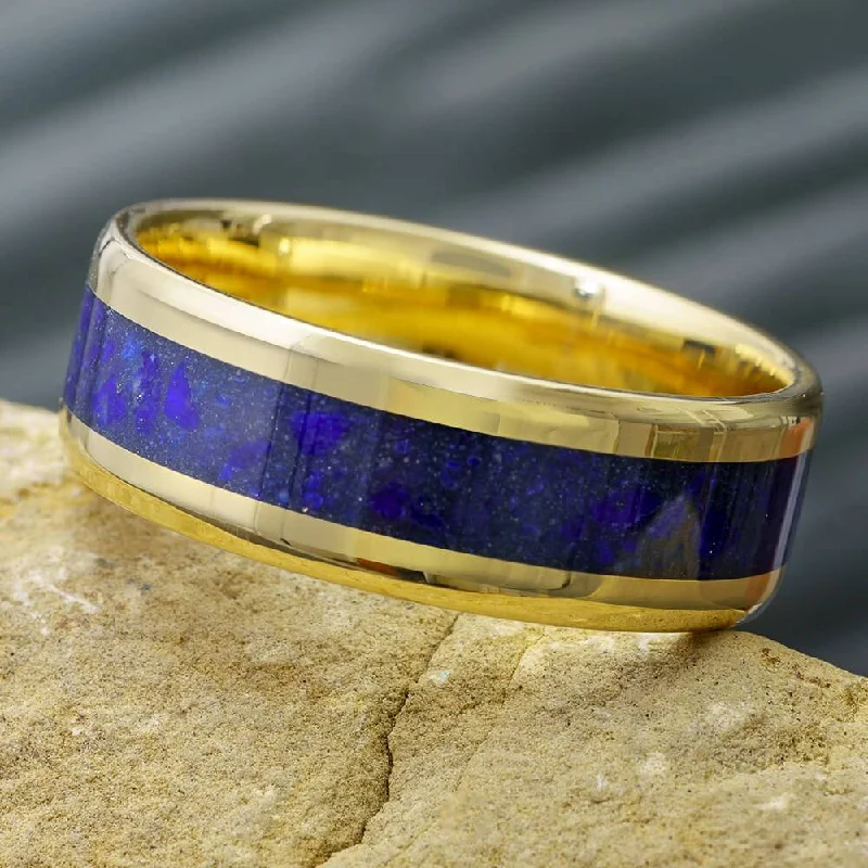 Lapis Lazuli & Solid Gold Ring With Beveled Edges