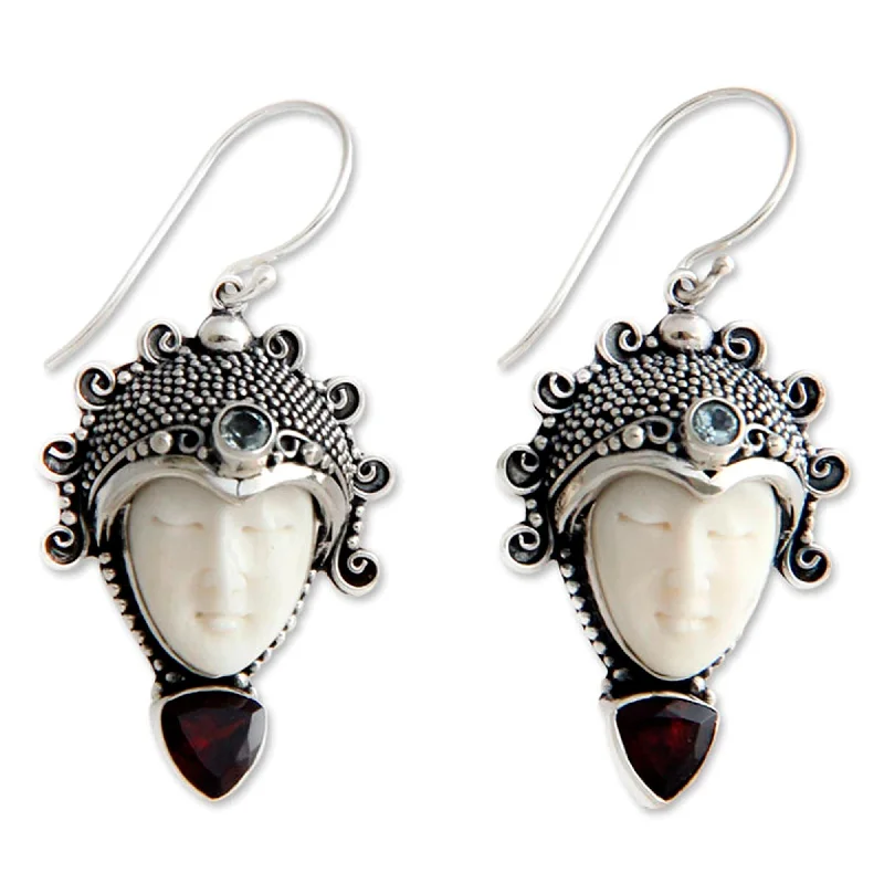 Garnet and Blue Topaz Dangle Earrings, 'Princess Aura' (Indonesia)