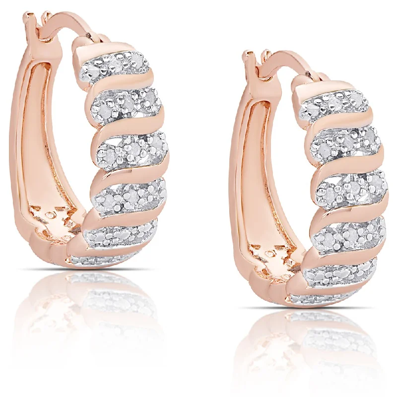 Finesque Rose Gold Overlay 1/4ct TW Diamond 'S' Design Hoop Earrings (I-J, I2-I3)