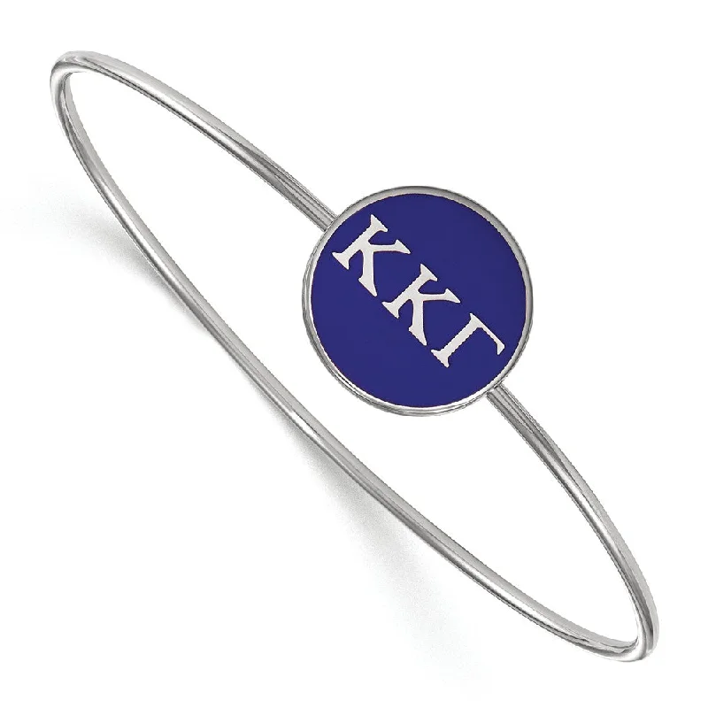 Sterling Silver Kappa Kappa Gamma Blue Enamel Greek Bangle - 8 in.