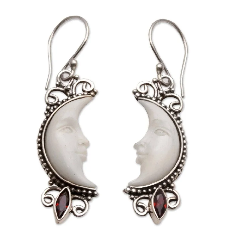 NOVICA Handmade Sterling Silver Natural Moonlight Garnet Earrings (Indonesia) - 1.7*0.5