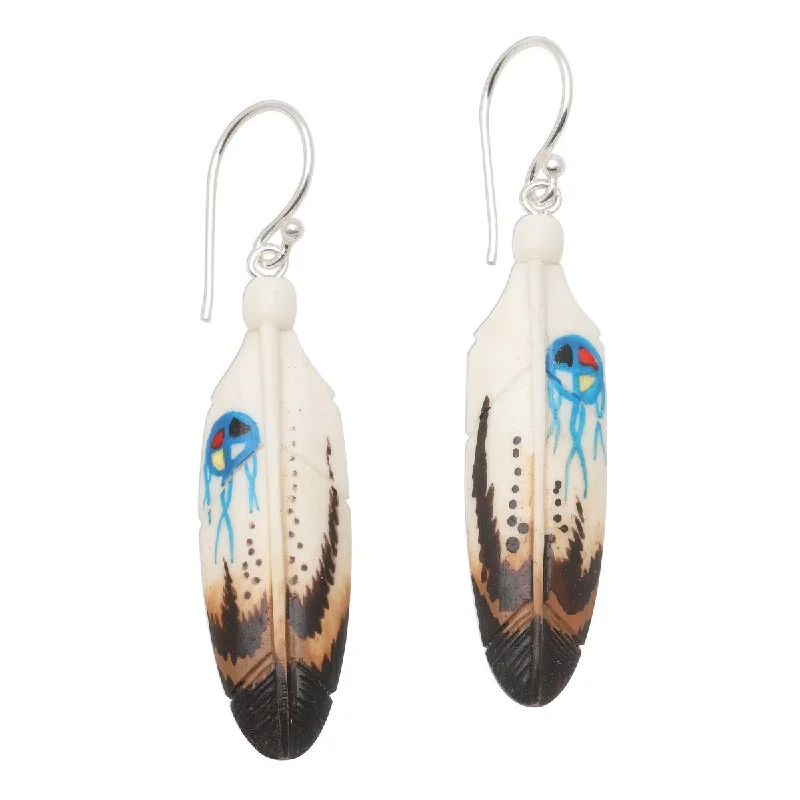 NOVICA Fanciful Feathers, Bone dangle earrings - 2*0.4