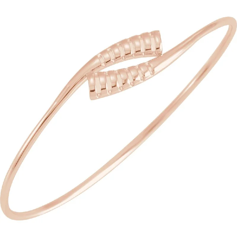 16.5mm 14k Yellow, White or Rose Gold Bypass Bangle Bracelet, 7 Inch