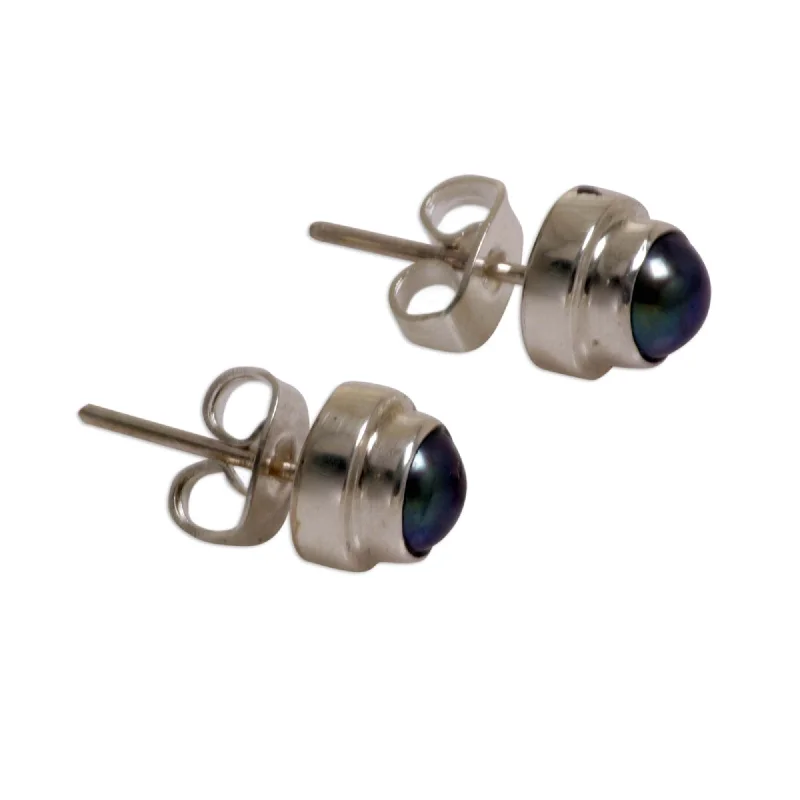 NOVICA Sterling Silver 'Purple Moon' Pearl Stud Earrings