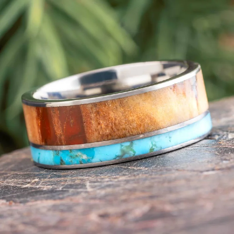 Kingman Turquoise & Petrified Wood Wedding Band