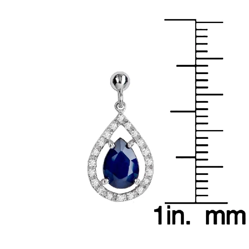 Viducci 10k White Gold Genuine Pear-Shape Sapphire and Diamond Halo Dangle Earrings