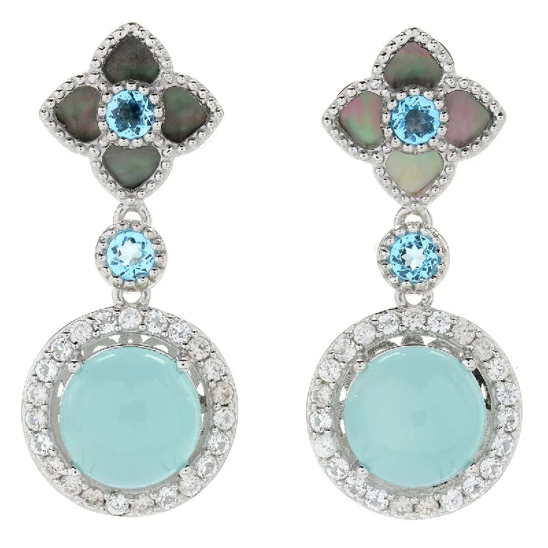 Dallas Prince Designs Sterling Silver 1.5" Multi Gem Flower Drop Earrings