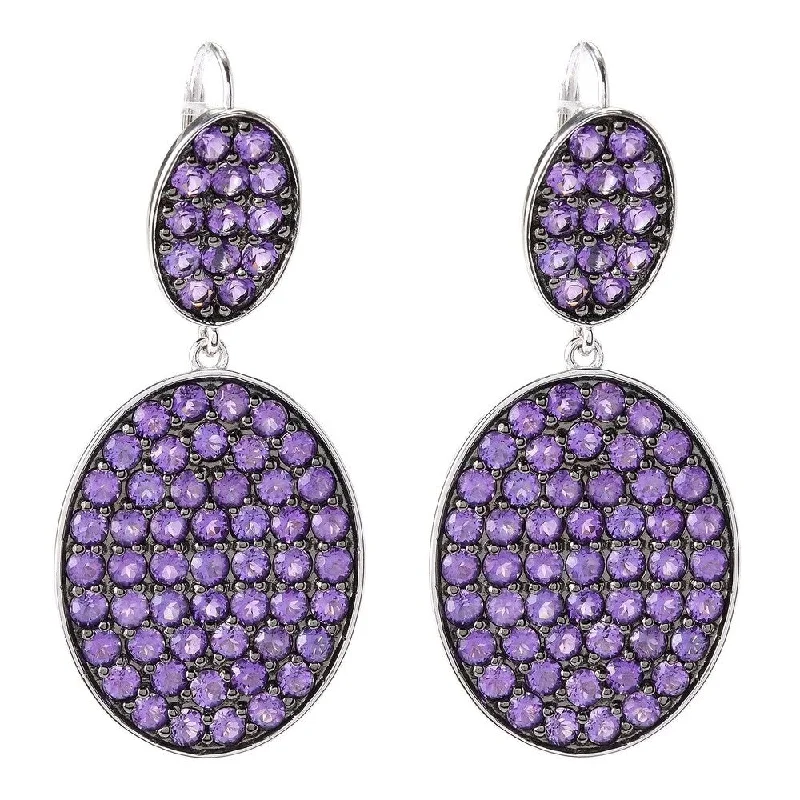 Rhodium Over Sterling Silver 7.8ctw African Amethyst Drop Earrings 1.8'L