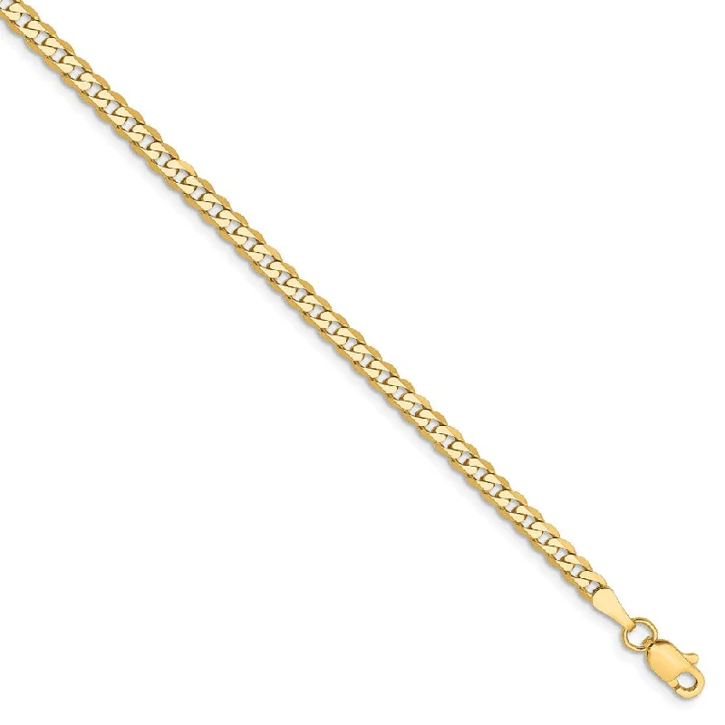 2.9mm 14k Yellow Gold Solid Beveled Curb Chain Bracelet