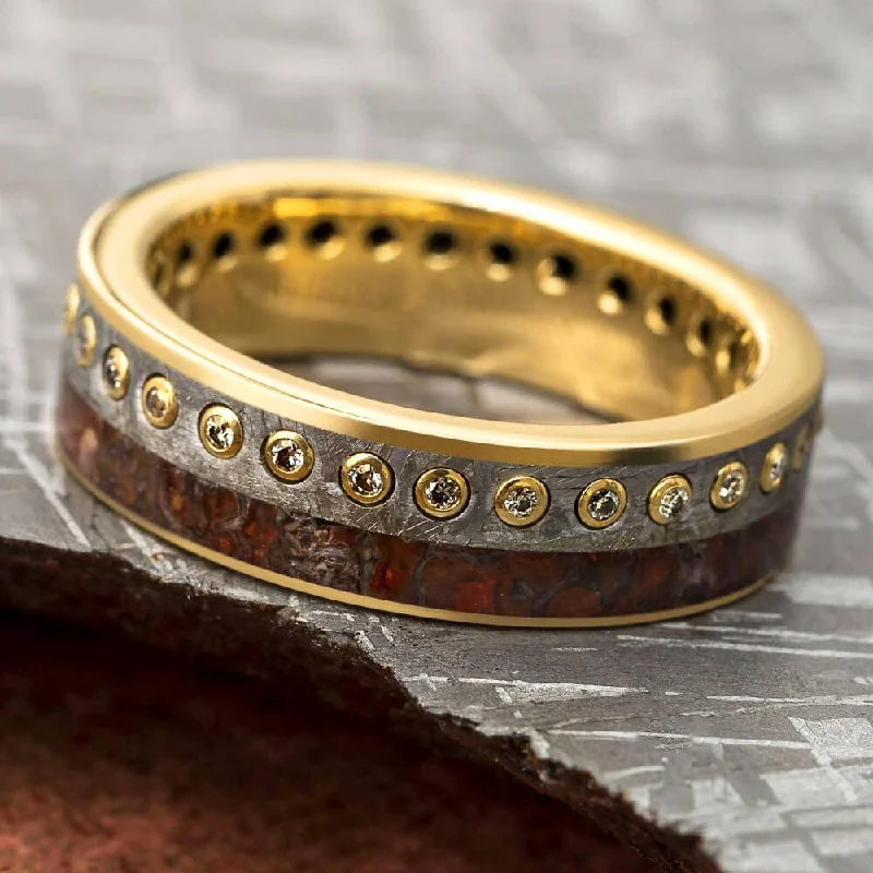 Moissanite Eternity Band with Meteorite & Dinosaur Bone