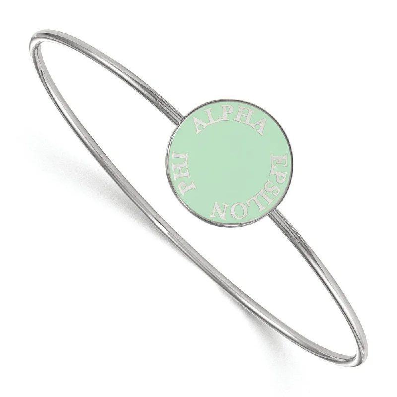 Sterling Silver Alpha Epsilon Phi Green Enamel Bangle - 7 in.