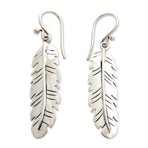 Handmade Sterling Silver Dangle Earrings, 'Shining Feather' (Indonesia)