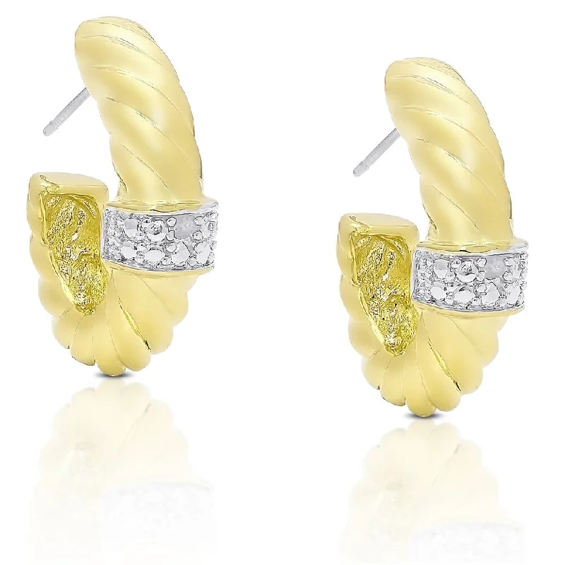 Finesque Gold Overlay Diamond Accent Half Hoop Earrings