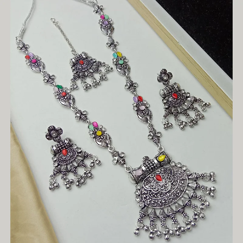 SP Jewellery Oxidised Plated Pota Stone Necklace Set